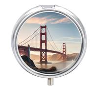 Golden Gate Bridge - Pilulier de voyage à 3 compartiments, organiseur de vitamines portable 3 fois par jour avec miroir, petite boîte à pilules pour sac à main et poche, joli récipient à médicaments