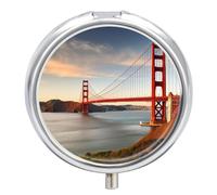 Golden Gate Bridge - Pilulier rond à 3 compartiments avec miroir - Petit pilulier de voyage - Joli organiseur de vitamines portable pour le quotidien - Pour poche et sac à main
