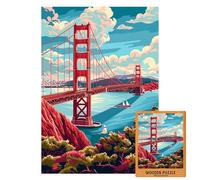 Golden Gate Bridge Wooden Puzzle | San Francisco Landscape Poster Style | Retro Travel Puzzle | USA Iconic Landmark Gift for Adults (M-100PIECES)
