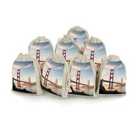 Golden Gate Lot de 8 pochettes réutilisables en coton et chanvre avec cordon de serrage pour mariage, bricolage, fête (12 x 17 cm)