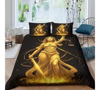 Golden Goddess Ensemble De Literie Microfibre 3 pièces Imprimé en 3D Respirante Mythical Justice Art Linge de Lit avec 2 x Taies d'oreiller Confortable for Chambre Adulte King（220x240cm）