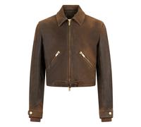 Golden Goose - Blouson de motard en cuir cropped - Femme - Vestes - Brun - Taille: 38 FR