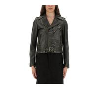 Golden Goose - Blouson de motard en cuir vieilli - Femme - Vestes - Noir - Taille: 38 FR