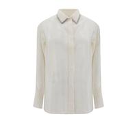 Golden Goose - Chemise en Satin à Rayures et Strass - Femme - Blouses et Chemises - Beige - Taille: 40 FR
