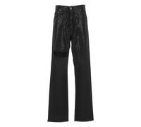Golden Goose - Jean Noir en Coton avec Détails Strass - Femme - Pantalons - Noir - Taille: W26
