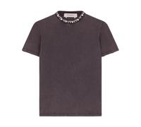 Golden Goose - T-shirt Regular Coton Jersey Délavé avec Broderie - Femme - Tops - Gris - Taille: 38 FR