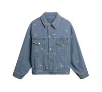 Golden Goose - Veste en jean bleu brodée de fleurs - Femme - Vestes - Bleu - Taille: 38 FR