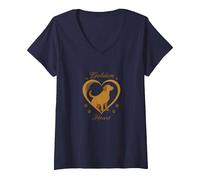 Golden Heart Golden Retriever Love Paw Prints Dog Lovers T-Shirt avec Col en V, Femme, Bleu Marine, S