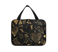 Golden Heart Happy Valentine Trousse de toilette de voyage à suspendre pour homme avec crochet, sac fourre-tout pour croisière, voyage, gym, Porta Cosmeticos Mujer para cartera L