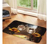 Golden Heavenly Light Tapis d'alimentation en cuir absorbant pour chien et chat avec fond rose Imperméable sans taches Séchage rapide Antidérapant 45 x 30 cm