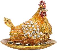 Golden Hen -Figure -Boîtes à bijoux à portée de main exquise petite boîte à bijoux avec strass pour la décoration du bureau