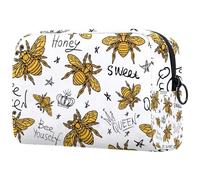 Golden Honey Bees Trousse de toilette pour femme avec fermeture éclair, multicolore, 18.5x7.5x13cm/7.3x3x5.1in, Trousse de toilette