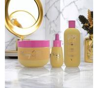 Golden Honey Kit de soin 3 pièces | Avec extrait de miel | Shampooing réparateur (400 ml), huile capillaire nourrissante (30 ml) et gommage corporel | Coffret cadeau bien-être pour cheveux et corps