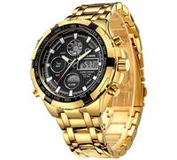 GOLDEN HOUR Luxe Acier Inoxydable Analogique Numérique Montres pour Hommes Hommes Sport De Plein Air Étanche Gros Bracelet (Gold Black)