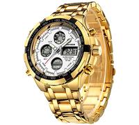 GOLDEN HOUR Luxe Acier Inoxydable Analogique Numérique Montres pour Hommes Hommes Sport De Plein Air Étanche Gros Bracelet (Gold White)