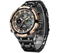 GOLDEN HOUR Luxe Acier Inoxydable Analogique Numérique Montres pour Hommes Hommes Sport De Plein Air Étanche Gros Bracelet Or Rose Noir.