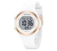 Golden Hour Montre de Sport étanche pour Femme avec chronographe numérique et Bracelet en Silicone, Blanc, Moderne