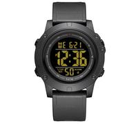 GOLDEN HOUR Montre Digitale Hommes, Montre de Sport étanche 5 ATM avec Rétroéclairage, Date, Semaine, Mois et Chronomètre, Bracelet en Silicone, Grand écran LCD