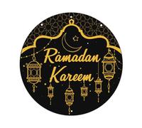 Golden Lanterns Plaque ronde vintage en métal Motif croissant de lune étoiles Ramadan Kareem Décoration murale pour bureau, salon, bar 20,3 x 20,3 cm
