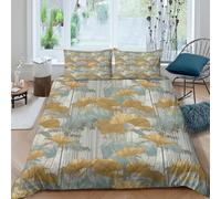 Golden leaves Linge de Lit Ultra Douce Microfibre Hypoallergique 3 Pièces Botanique garden style Ensemble De Literie avec 2 x Taies d'oreiller Confortable for Chambre Adulte Double（200x200cm）