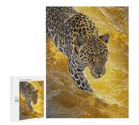 Golden Leopard in Water Puzzle 1000 Pièces Educa Jouet en Bois Cadeau Unique Décoration Intérieure Jeu Éducatif Challenge Toy Adultes Et Enfants À Partir De 14 Ans 500 PCS