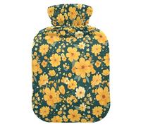 Golden Little Wildflower Bouteille d'eau pour eau chaude avec housse souple, 2 L pour réchauffer les mains et les pieds