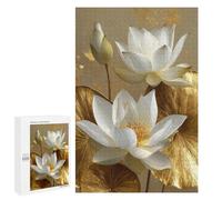 Golden Lotus Flower Art Print Puzzle 1000 Pièces Educa Jouet en Bois Cadeau Unique Décoration Intérieure Jeu Éducatif Challenge Toy Adultes Et Enfants À Partir De 14 Ans 1000 PCS