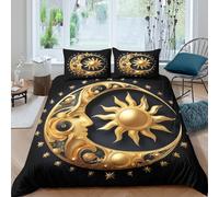 Golden Lune Face Parure de Lit Microfibre 3 Pièces Imprimé en 3D Super Douce Mythical Celestial Art Housse de Couette avec Fermeture Éclair Résistante for Adolescent Super King（260x220cm）