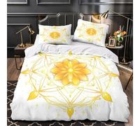 Golden Mandala Ensemble De Literie Microfibre Résistante 3D Imprimé 3 Pièces 2xTaies Super Douce spiritual Symbol Housse de Couette Confortable Entretien Facile for Adultes Enfants Double（200x200cm）