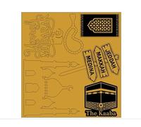 Golden Musulman Umrah Mubarak Topper Hajj Mubarak Cake Topper and Charm Set de 6 pièces