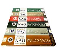 Golden Nag Champa Lot de 6 bâtons d'encens (6) expédiés exclusivement de boîtes Emporia - Nag Champa, Palo Santo, bois de santal, patchouli, Himalaya, forêt (mélange A)