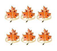Golden Napkin Holder Rings 6Pcs Orange Maple Leaf Autumn Table Decor