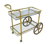 Golden Nordic Chariot de service mobile pour vin et thé en fer forgé pour la maison et le restaurant Finition dorée élégante Idéal pour le divertissement