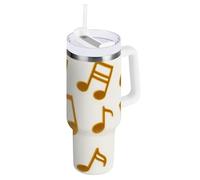 Golden Note Gobelet isotherme avec couvercle et paille - Bouteille d'eau en acier inoxydable à large goulot - Tasse à café portable - Cadeau pour femme, homme, elle
