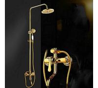 Golden Plated Brass Finish Bath Shower Set Rainfall Shower Head Bath Shower Mixer Handheld Shower with Ceramic Cover