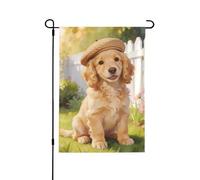 Golden Puppy Art Drapeau de jardin double face Vert 31,8 x 45,7 cm Drapeau de jardin extérieur Maison Drapeaux avec motifs saisonniers Décoration extérieure de vacances