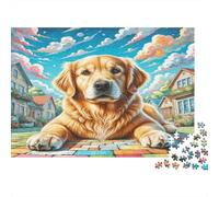 Golden Retriever 1000 Pcs Carton Solide Mignon Chien Puzzle Premium Enfants Débutants Compétences Logiques pour Encadrer Idée Cadeau Attentionnée 52x38cm/1000pcs