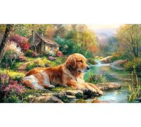 Golden-Retriever 1000 pièces Puzzle Papier recyclé Défi de Jeu éducatif Jeu Familial Amusant & Stimulant Idée Cadeau Parfaite pour Femmes et Hommes 38x52/1000 pièces