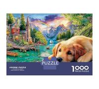 Golden Retriever 1000 Stück Premium Cardstock Puzzle Set Für Erwachsene Kinder Flusslandschaft, Unmöglich Schwer Schwierig Herausfordernd Stress Gehirntraining 70x50cm/1000pcs