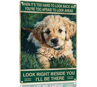 Golden Retriever Affiche murale rétro en métal avec inscription « Right Beside You » pour intérieur et extérieur - Décoration de maison, bar, boutique, café, cadeau vintage - 20,3 x 30,5 cm