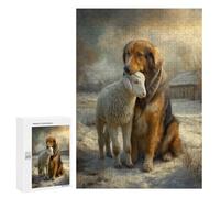 Golden Retriever and Lamb in Winter Scene Puzzle 300 Pièces Educa Jouet en Bois Cadeau Unique Décoration Intérieure Jeu Éducatif Challenge Toy Adultes Et Enfants À Partir De 14 Ans 300 PCS