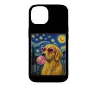 Golden Retriever Art Chien Soufflant Rose Bubble Gum Coque pour iPhone 14