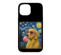 Golden Retriever Art Chien Soufflant Rose Bubble Gum Coque pour iPhone 15