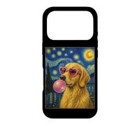 Golden Retriever Art Chien Soufflant Rose Bubble Gum Coque pour iPhone 17 Pro