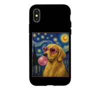 Golden Retriever Art Chien Soufflant Rose Bubble Gum Coque pour iPhone X/XS