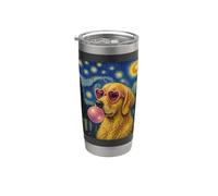 Golden Retriever Art Chien Soufflant Rose Bubble Gum Gobelet isotherme en acier inoxydable double paroi