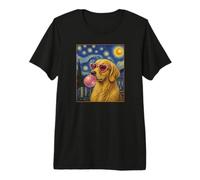 Golden Retriever Art Chien Soufflant Rose Bubble Gum T-Shirt Haut de Gamme