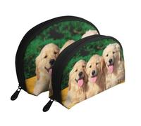 Golden Retriever avec Chien personnalisé au Visage Souriant, Trousse de Maquillage Coquille Femme Petit Porte-Monnaie Trousse de Toilette Trousse à cosmétiques 2 pièces