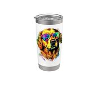 Golden Retriever avec Lunettes de Soleil J'aime les Chiens Gobelet isotherme en acier inoxydable double paroi