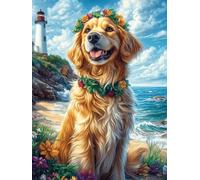 Golden Retriever avec une couronne de fleurs 300 Pièces Puzzle Famille En Carton Rigide Sans Déformation Animal sauvage et animal de compagnie Difficulté Moyenne Activité Familiale Événement Festif Ca